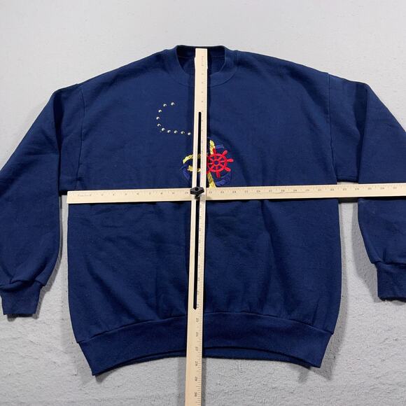Vintage Sweatshirt Adult‎ XL Blue Nautical Embroidered Pullover USA Made 80s - Picture 4 of 10